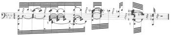 Segment of a whale song transcribed into notation, by John D. Casnig.